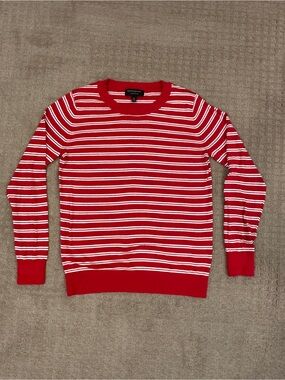 Banana Republic Red and White Striped Crewneck Sweater - Womens